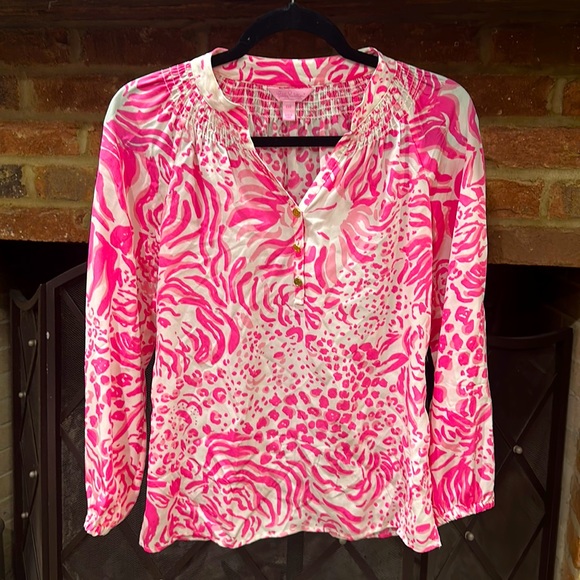 Lilly Pulitzer Tops - Lilly Pulitzer Silk Pink Elsa Get Spotted Blouse